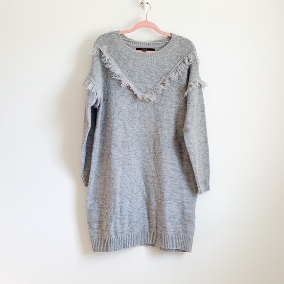 Vero Moda Gray Boho Fringe Boatneck Sweater Dress Large - Picture 1 of 9